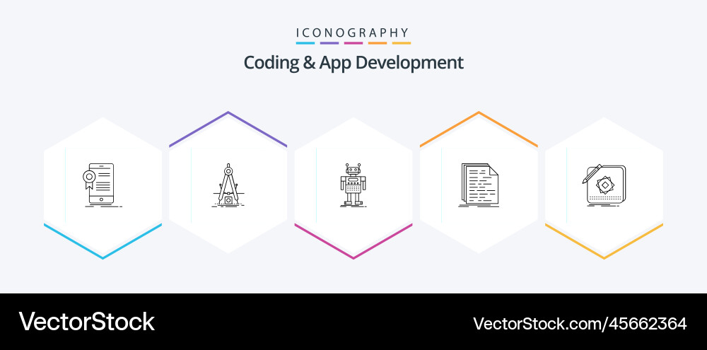 Coding and app development 25 line icon pack Vector Image