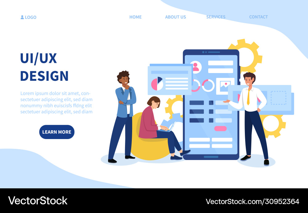 Collaborative UI/UX Team Concept Vector Image