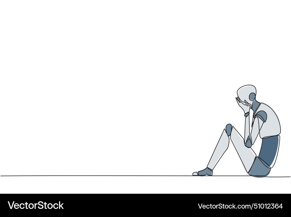 Continuous one line drawing smart robot sitting Continuous one line drawing smart robot sitting vector image
