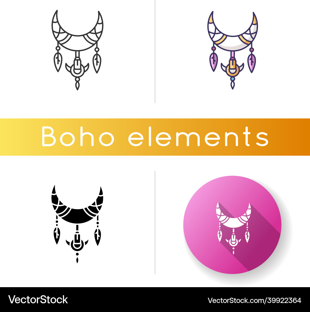Crescent and feathers in boho style icon native Crescent and feathers in boho style icon native vector image