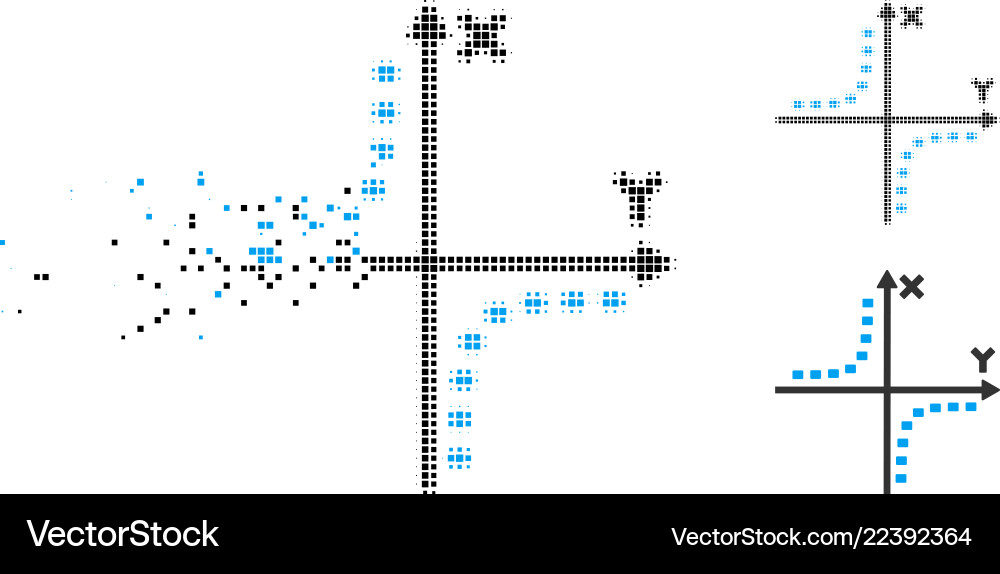 Decomposed pixelated halftone dotted hyperbola Decomposed pixelated halftone dotted hyperbola vector image