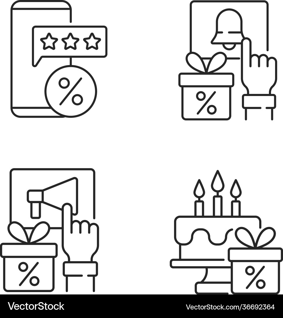 Discount and percentage linear icons set for dark Discount and percentage linear icons set for dark Vector Image
