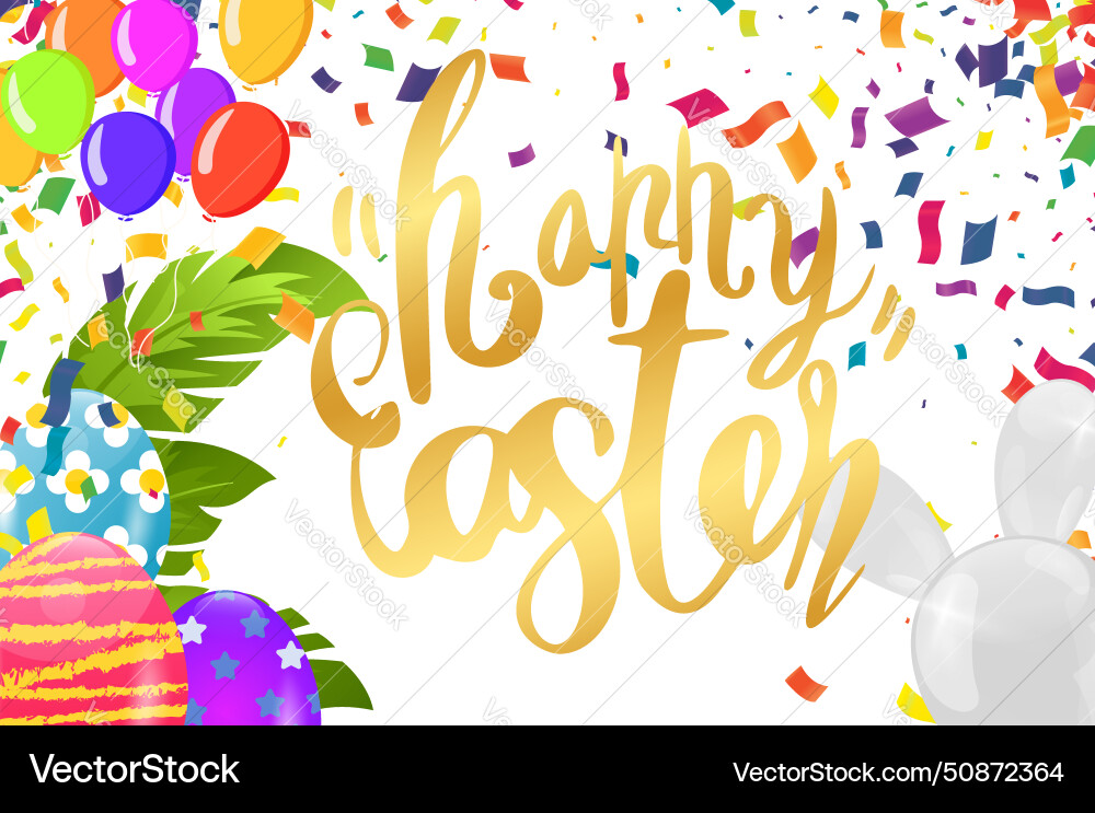 Happy easter lettering with eggs balloons Vector Image