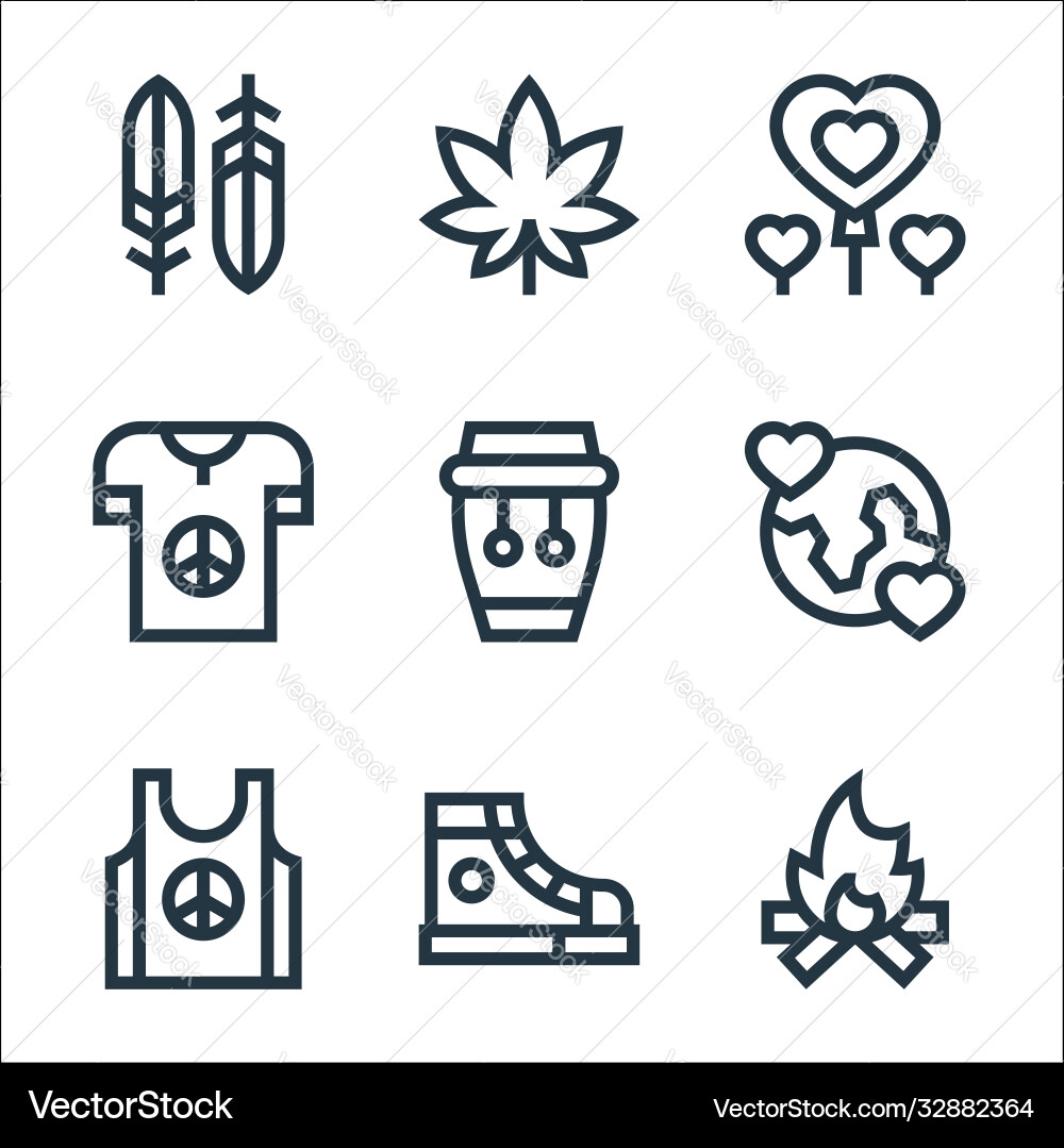 Hippies line icons linear set quality Hippies line icons linear set quality vector image