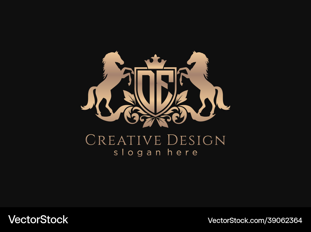 Initial de retro golden crest with shield and two Vector Image