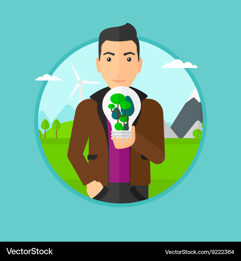 Man holding light bulb with tree inside vector image