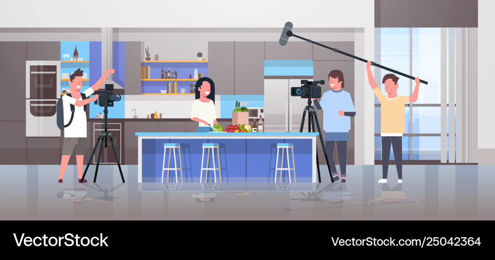 Operators using video camera recording food Operators using video camera recording food vector image