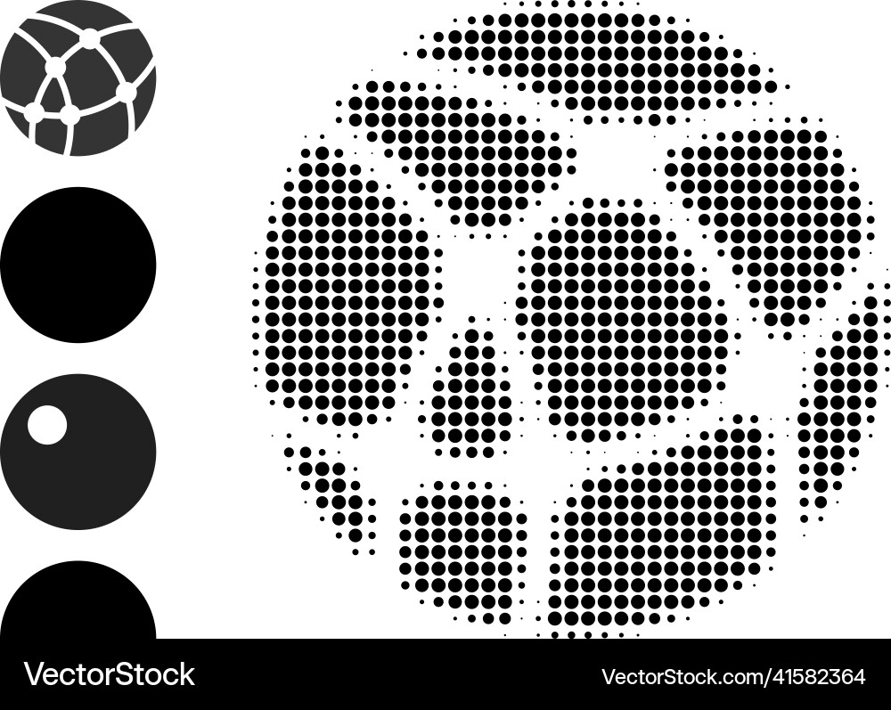 Pixel halftone web sphere icon and additional Pixel halftone web sphere icon and additional Vector Image