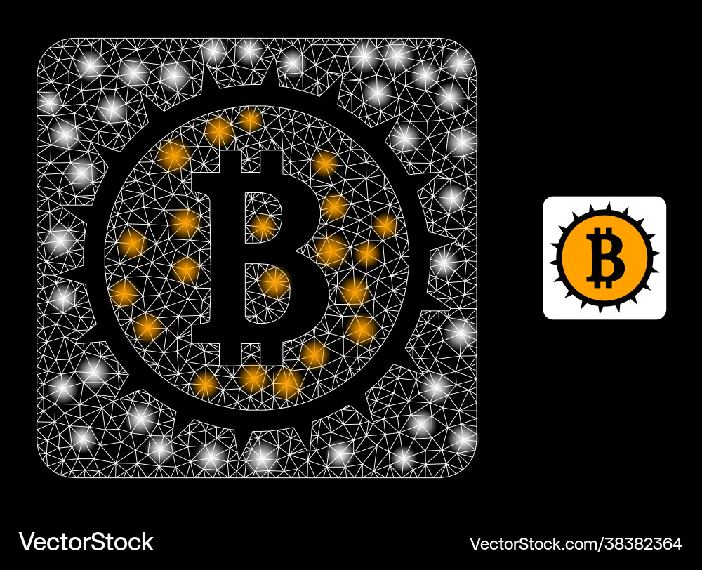 Polygonal 2d mesh bitcoin box with glare spots Polygonal 2d mesh bitcoin box with glare spots vector image