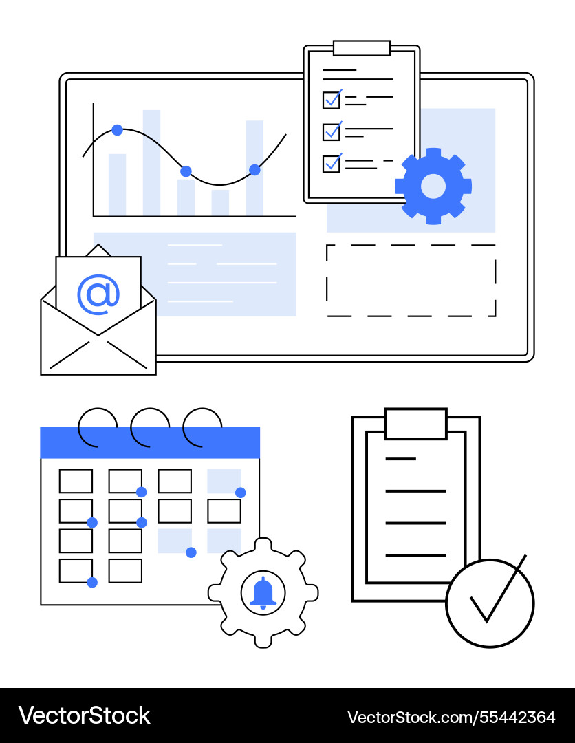 Project planning tools with graphs calendars Project planning tools with graphs calendars vector image