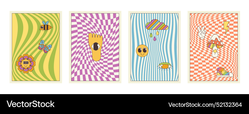 Psychedelic Pattern Set - Groovy Vibes Vector Image