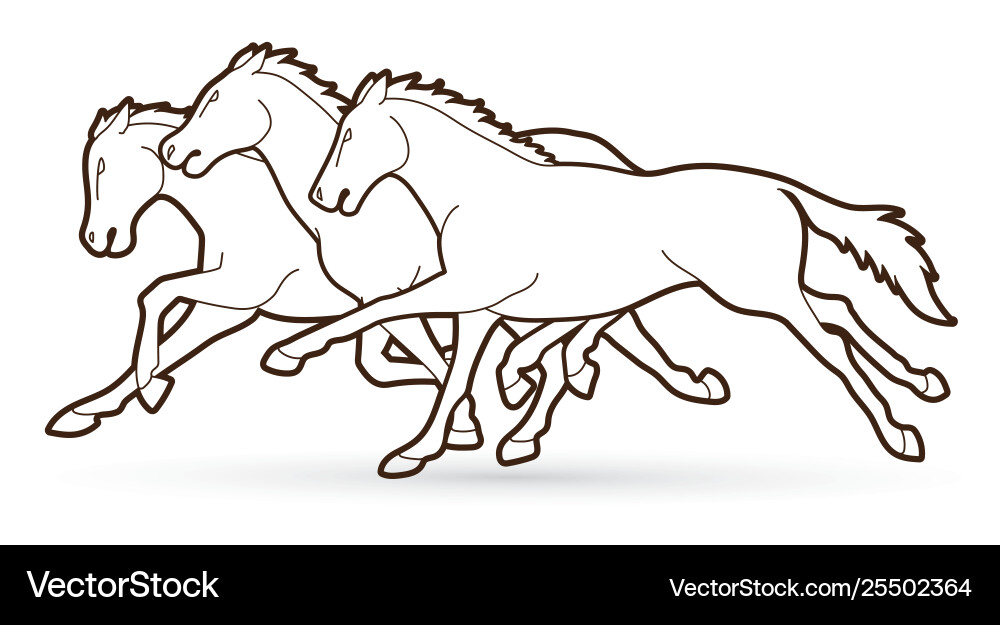 Running Horses Cartoon Group Vector Image