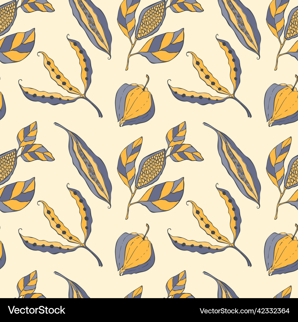 Seed pods style doodle pattern seamless like vector image