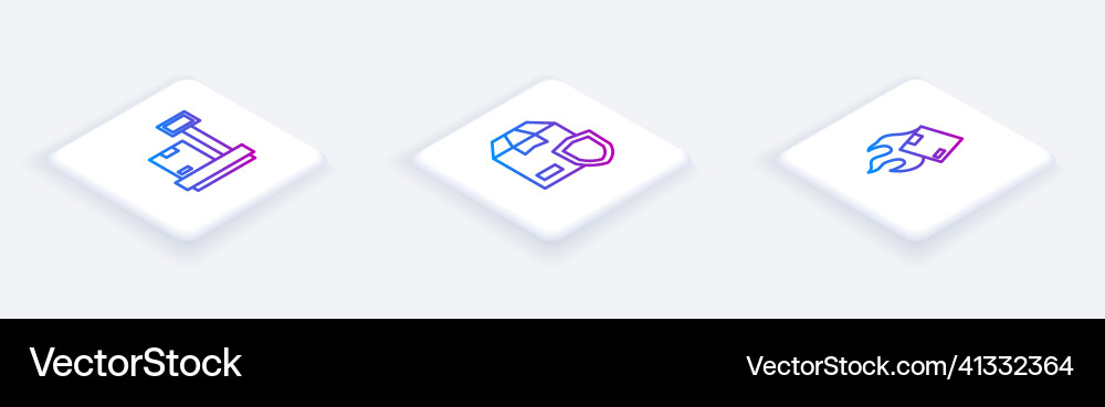 Set isometric line scale with cardboard box Vector Image