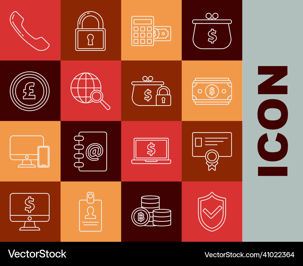 Set line shield with check mark stacks paper Set line shield with check mark stacks paper vector image