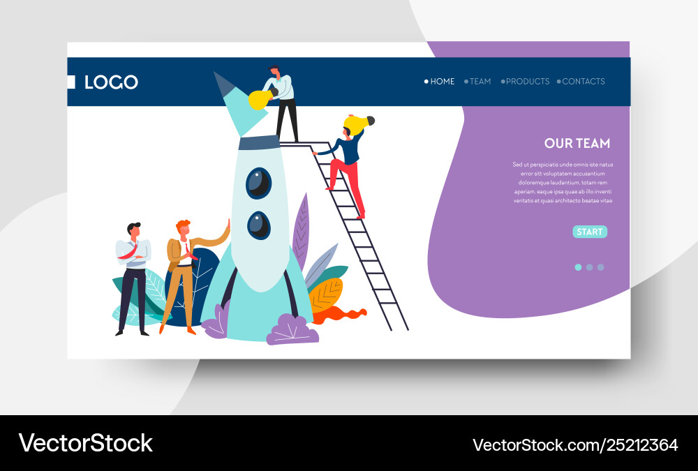 Teamwork and startup web page template spaceship Teamwork and startup web page template spaceship vector image
