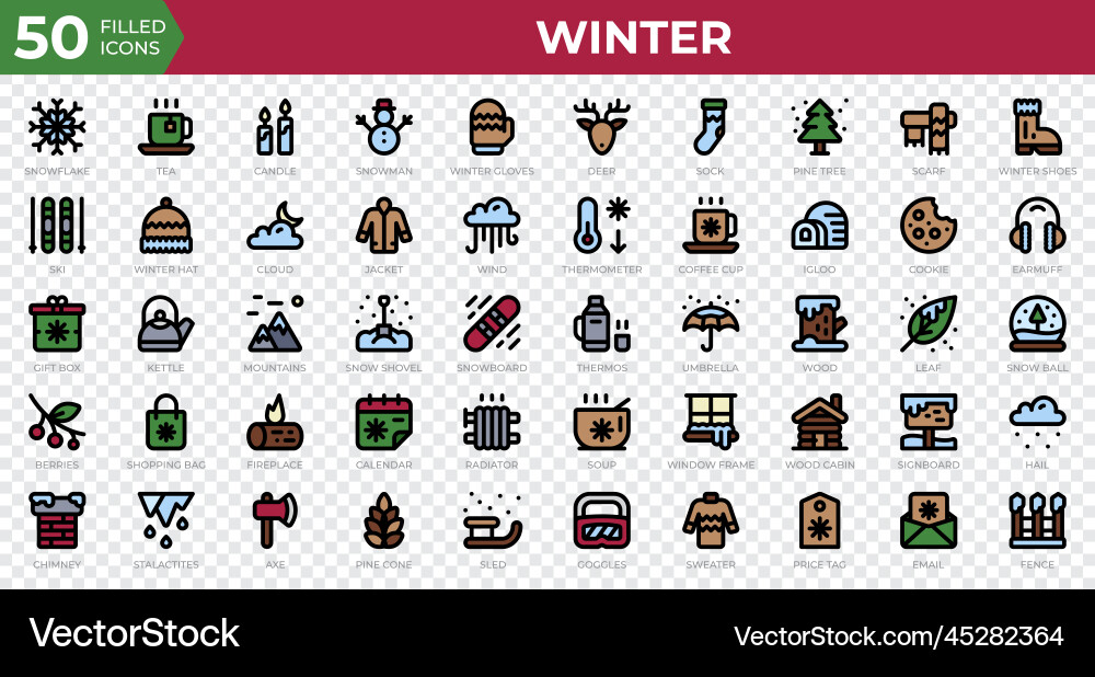 Winter icons in filled outline style snowflake Winter icons in filled outline style snowflake vector image