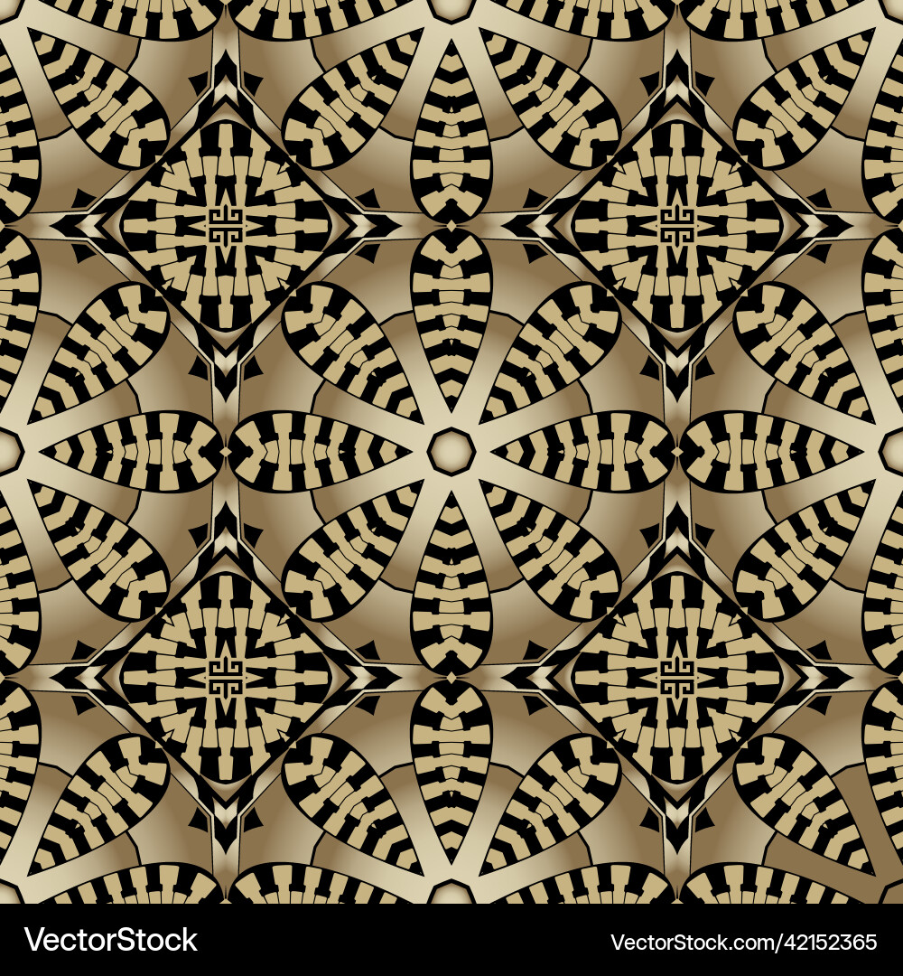 Abstraktes goldenes florales 3d nahtloses Muster rund Abstraktes goldenes florales 3d nahtloses Muster rund vektorbild