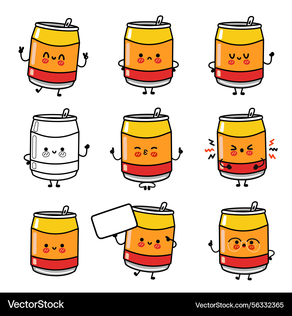 Adorable soda can characters displaying various Vector Image