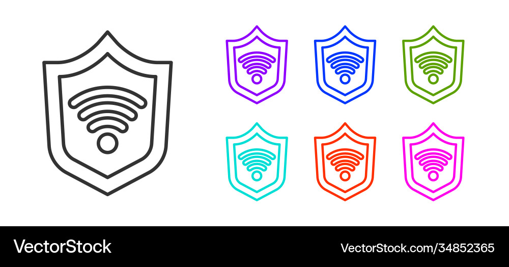 Black line shield with wifi wireless internet Vector Image
