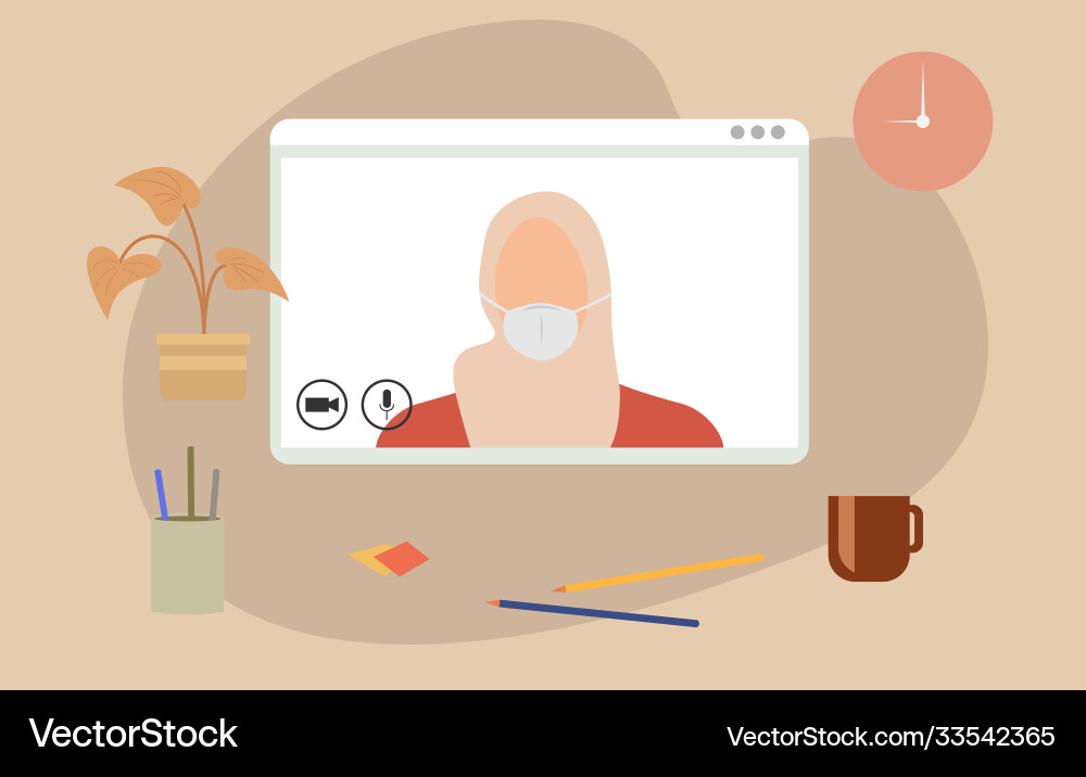 Character using a video call interface Character using a video call interface vector image