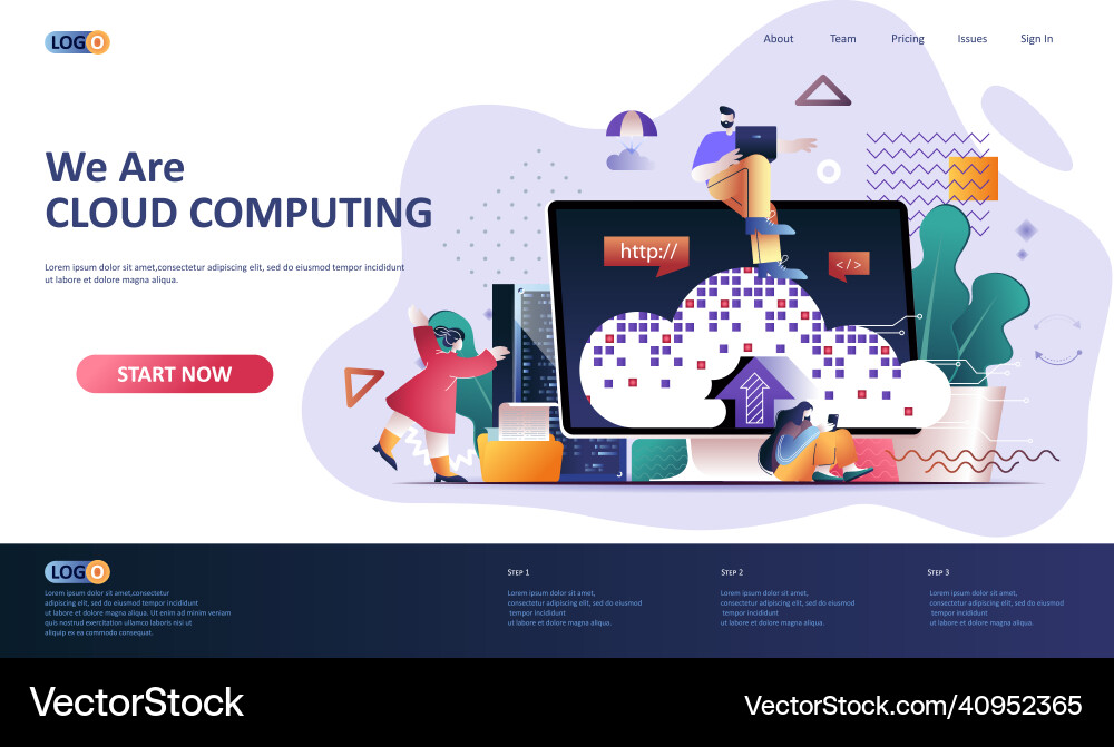 Cloud computing flat landing page template Cloud computing flat landing page template vector image