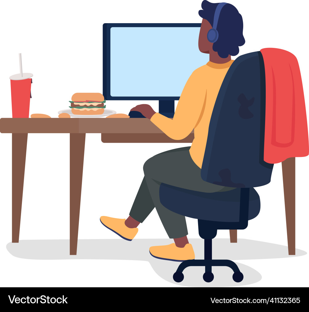 Man at computer semi flat color character Man at computer semi flat color character vector image