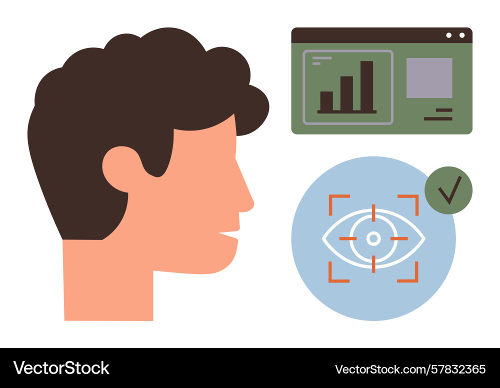 Mans profile with eye scan and data analytics Mans profile with eye scan and data analytics vector image
