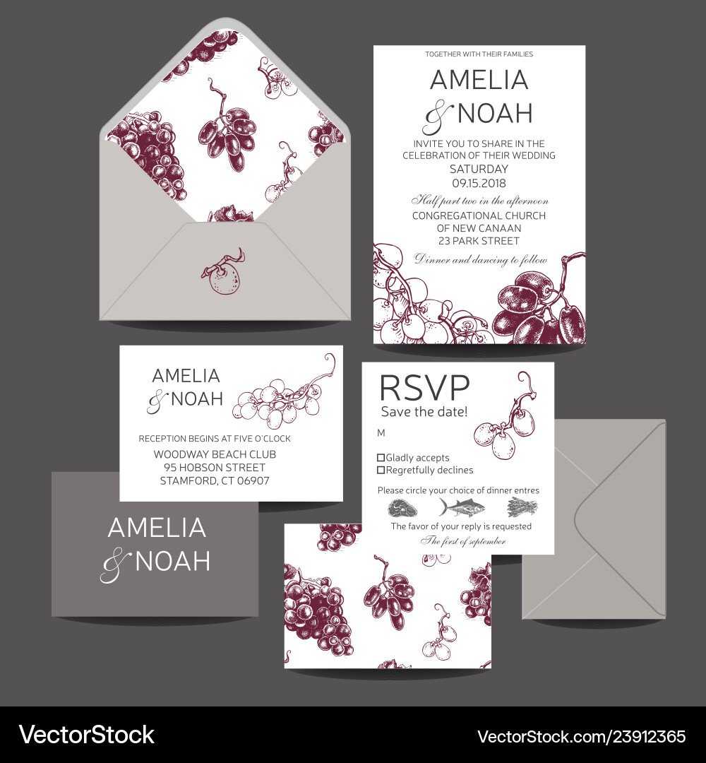 Save the date card with grape sketch Save the date card with grape sketch vector image