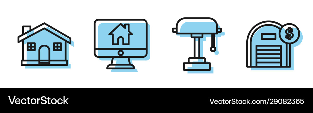 Set line table lamp house computer monitor Set line table lamp house computer monitor Vector Image