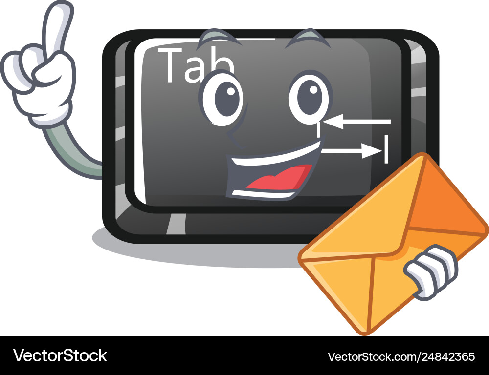 With envelope button tab in shape cartoon vector image