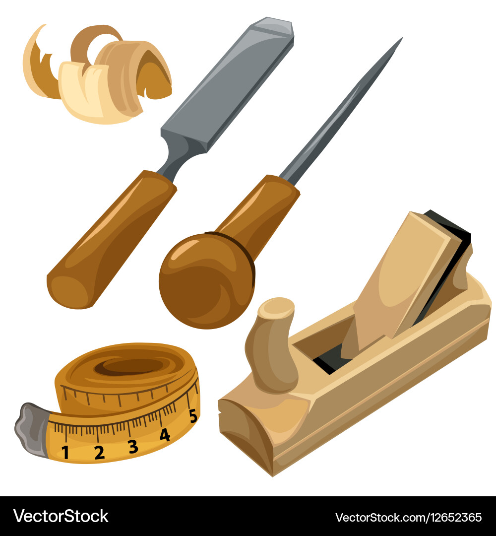 Working tools of a carpenter set isolated vector image