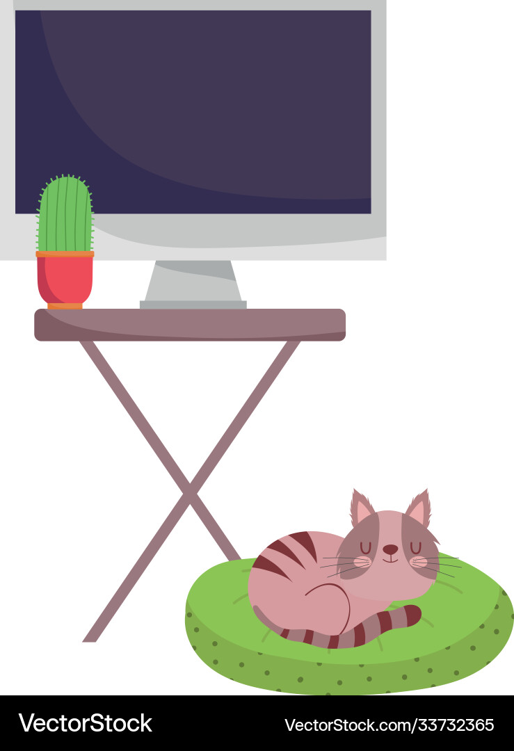 Workspace table with computer screen cactus Vector Image