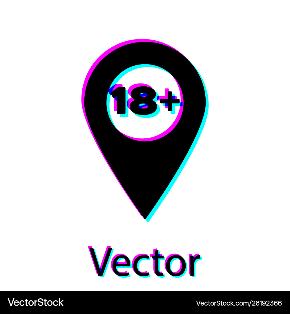 Black map pointer with 18 plus icon isolated Black map pointer with 18 plus icon isolated vector image