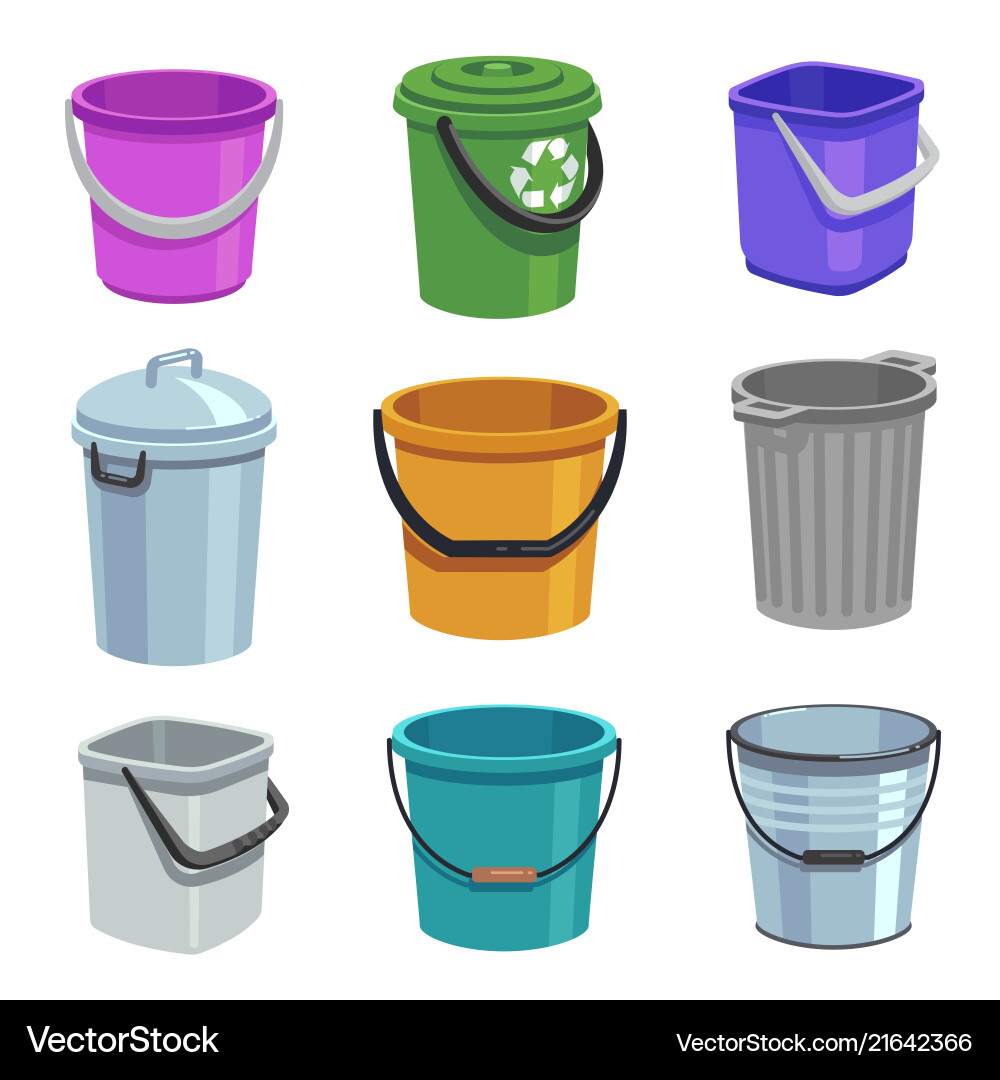 Bucket and pail set empty containers with handle Bucket and pail set empty containers with handle vector image