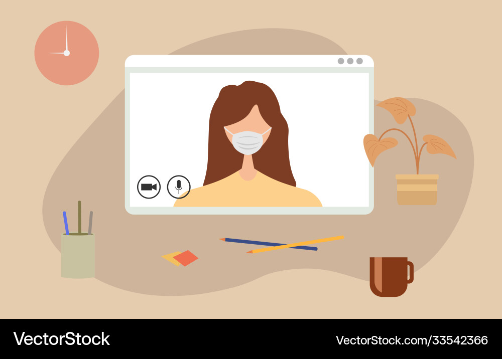 Character using a video call interface Character using a video call interface vector image