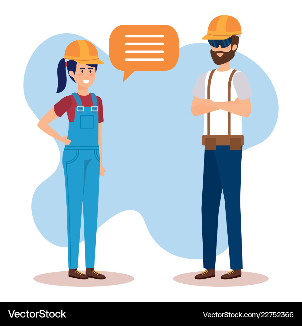 Couple builders talking characters Couple builders talking characters vector image