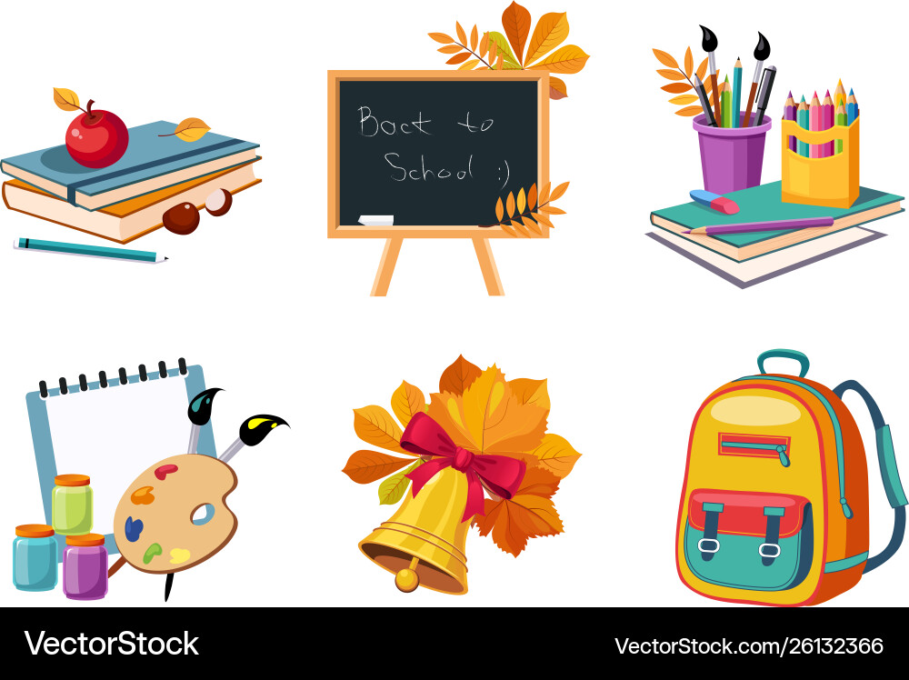 Flat set compositions with objects Flat set compositions with objects vector image