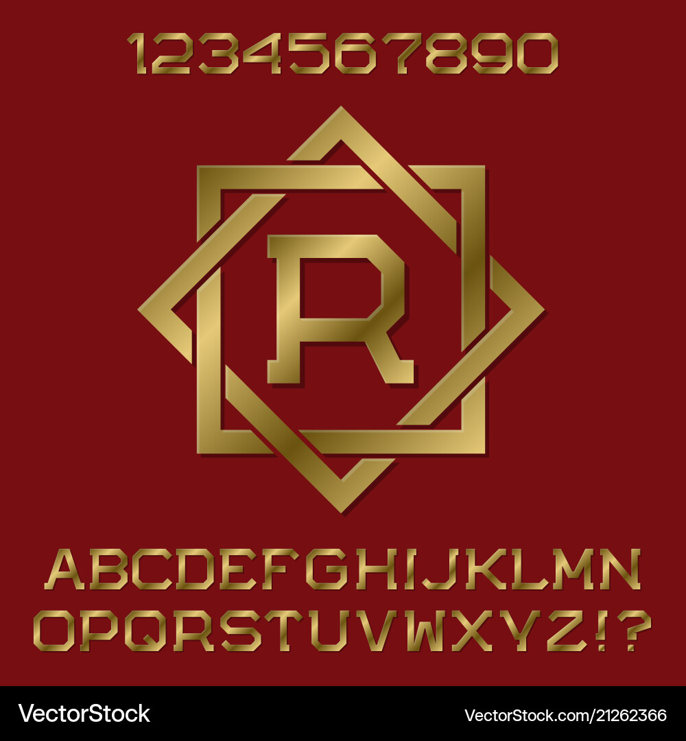 Golden letters and numbers with initial monogram Golden letters and numbers with initial monogram vector image