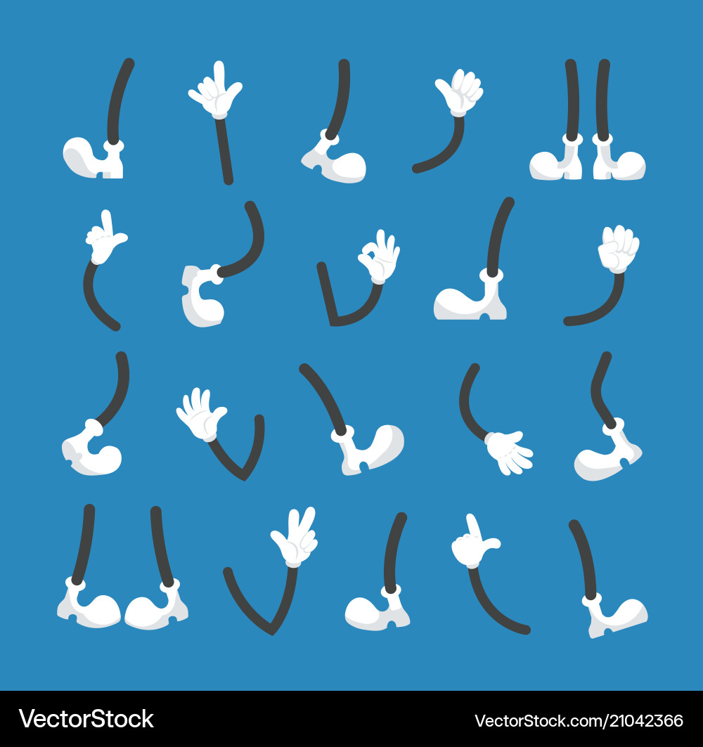 Hands in white gloves and legs different poses Hands in white gloves and legs different poses vector image