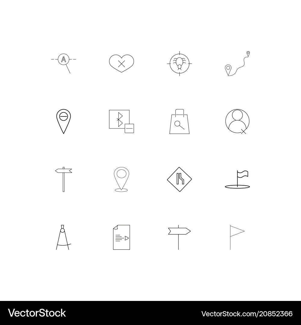Maps and navigation linear thin icons set vector image