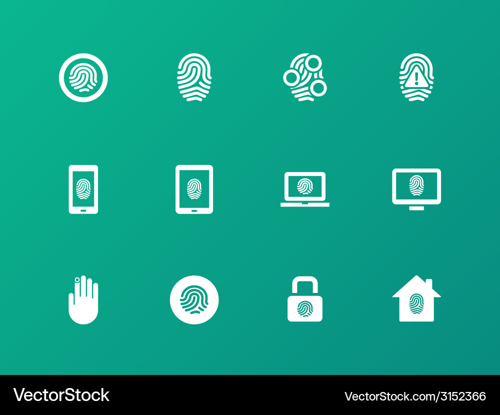 Sicherheits-Fingerabdruck-Symbole auf grünem Hintergrund Vektorbild