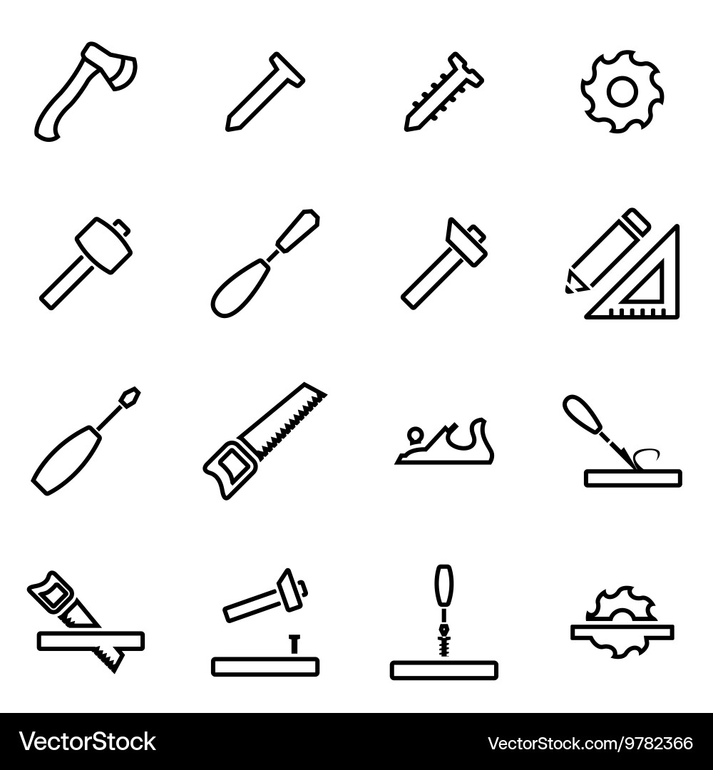 Thin Line Carpentry Toolkit Icons vector image