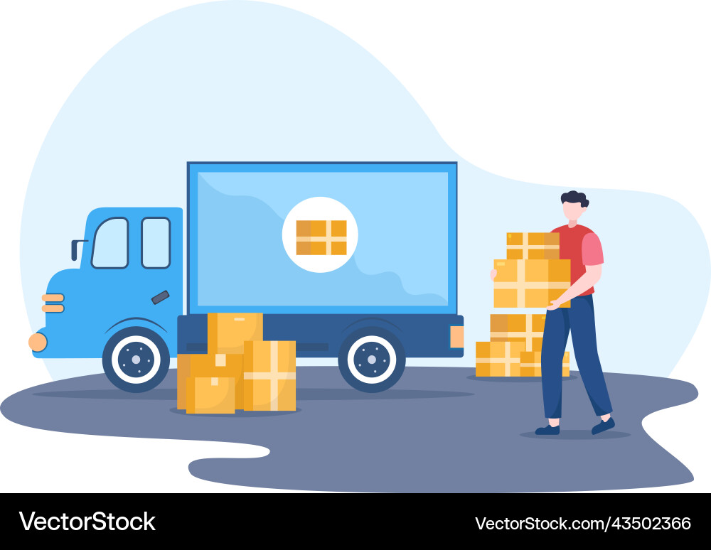 Trucking transportation cartoon with cargo Trucking transportation cartoon with cargo vector image