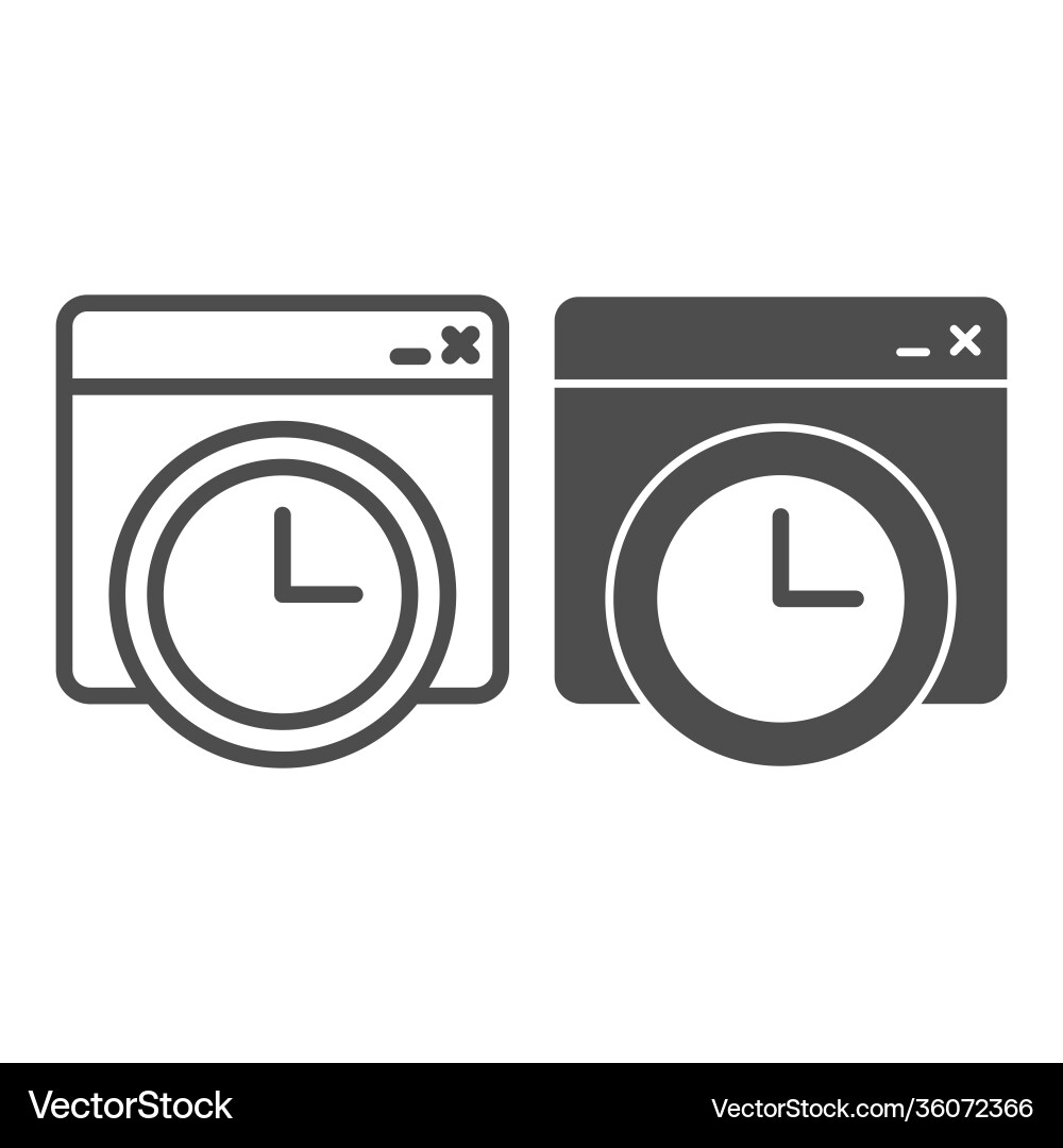 Website window with clock line and solid icon Website window with clock line and solid icon vector image