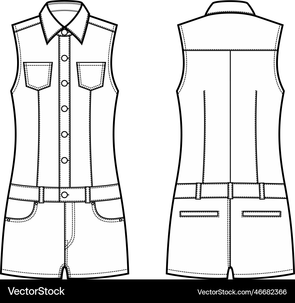 Womens denim coverall shorts fashion cad Womens denim coverall shorts fashion cad vector image