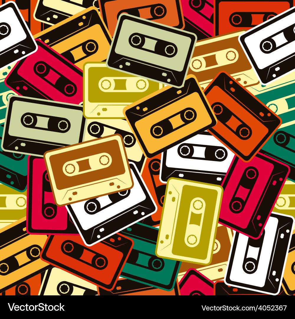 Cassettes seamless pattern in retro style vector image