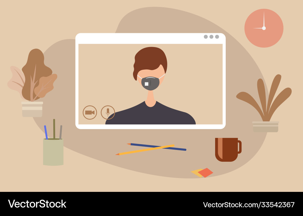 Character using a video call interface Character using a video call interface vector image