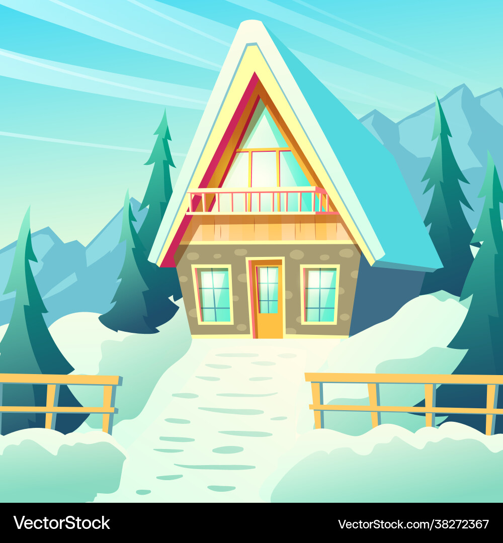 Dorfhaus im Winter Berge Cartoon Dorfhaus im Winter Berge Cartoon vektorbild