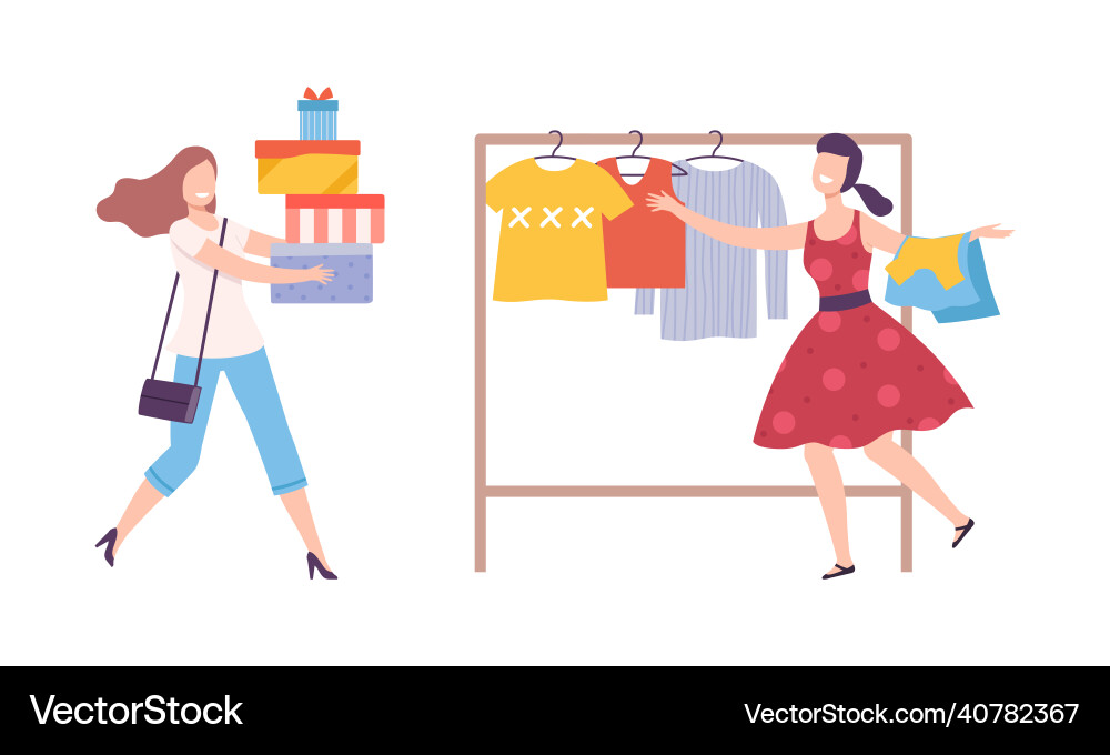 Female customer choosing clothes in fashion store Female customer choosing clothes in fashion store vector image